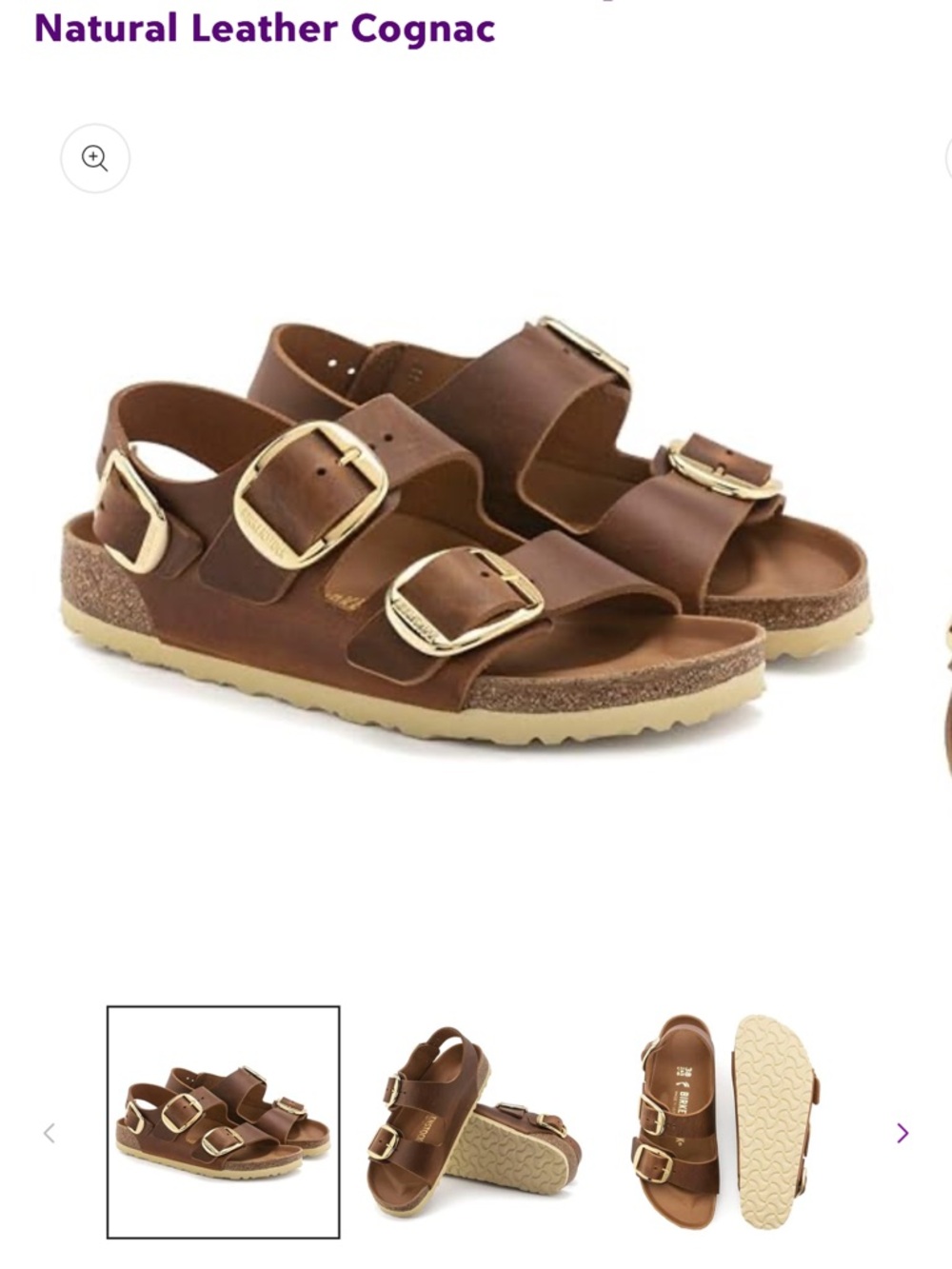Birkenstock  Natural Leather Cognac Sandals with Gold Buckles